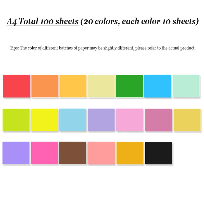 100/200 SheetS A4 Color Copy Paper 80G 20 Colors Can Choose For DIY Handmade Office A3 Inkjet Laser Colorful  Printing Paper