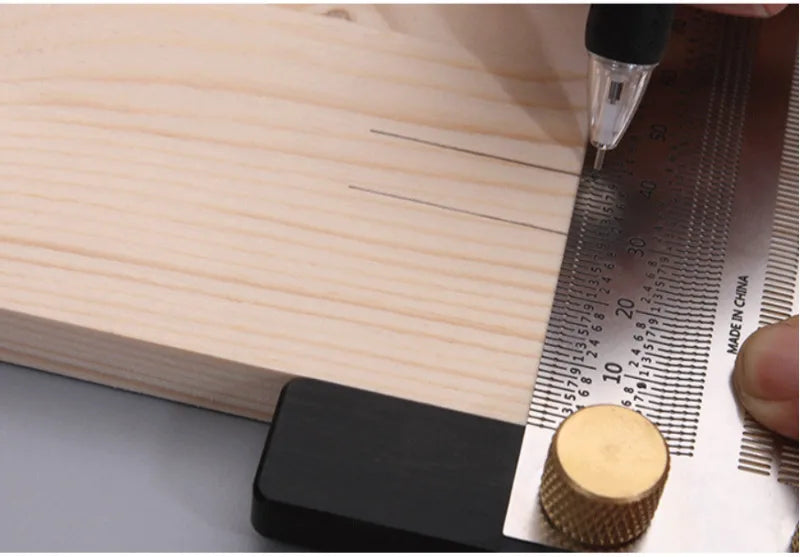 Precision Marking T-Rule, Stainless Steel T Type Hole Ruler Scribing Gauge Marking Measuring Tool Woodwork  200mm/300mm/400mm