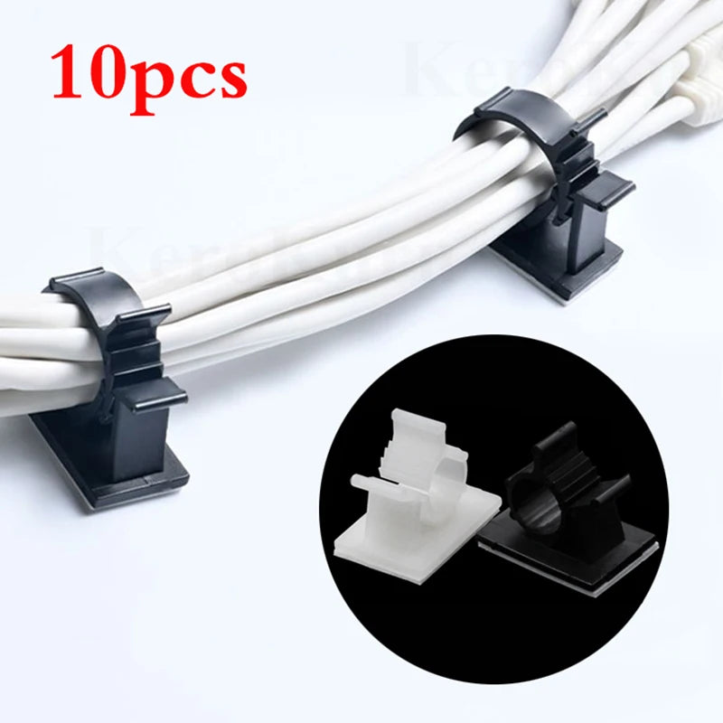 10pcs Adhesive Cable Organizer Clips Table Cable Management Adjustable Cord Holder For Car PC TV Charging Wire Bobbin Winder