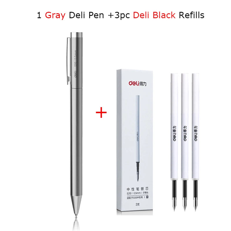 Deli Metal Gel Pen Rollerball Caneta ручка Ballpoint 0.5MM Signing Pens for Office Students Business Stationary Supplies