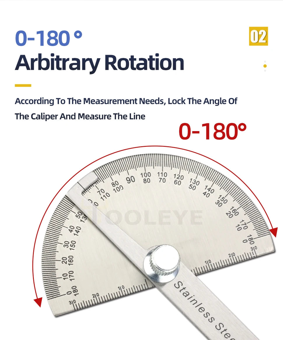 180 Degree Protractor Metal Angle Finder Angle Ruler Woodworking Tools Measuring Ruler Angle Meter Stainless Steel Goniometer