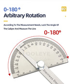 180 Degree Protractor Metal Angle Finder Angle Ruler Woodworking Tools Measuring Ruler Angle Meter Stainless Steel Goniometer