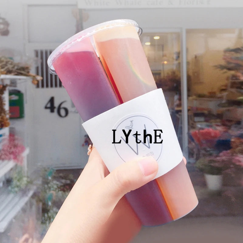 10Pcs 700ml Disposable Plastic Cups with Lids Double Grid Thicken Cup Couple Sharing Drinking Cup for Bubble Tea Boba Smoothie