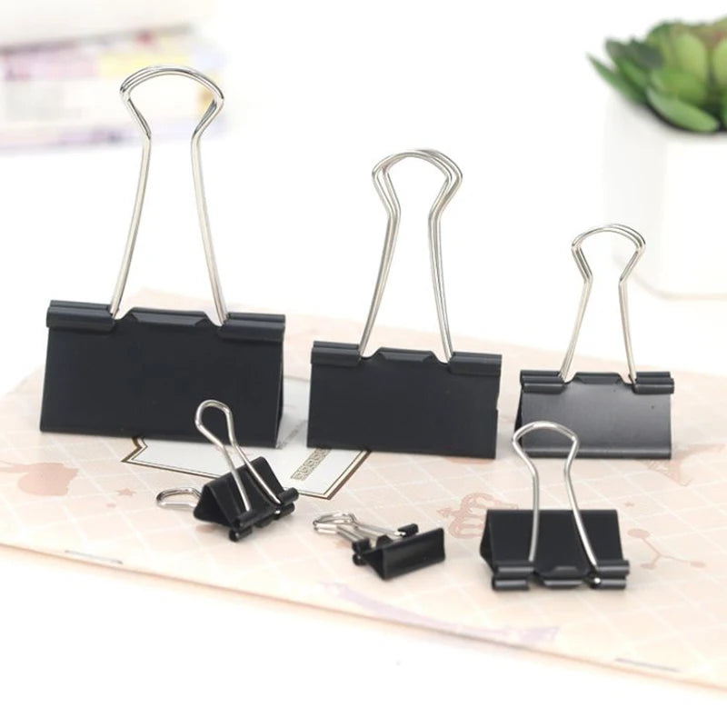 10PCS Metal Paper Clip 19 25 32 41 51mm Foldback Metal Binder Clips Black Grip Clamps Paper Document Office School Stationery
