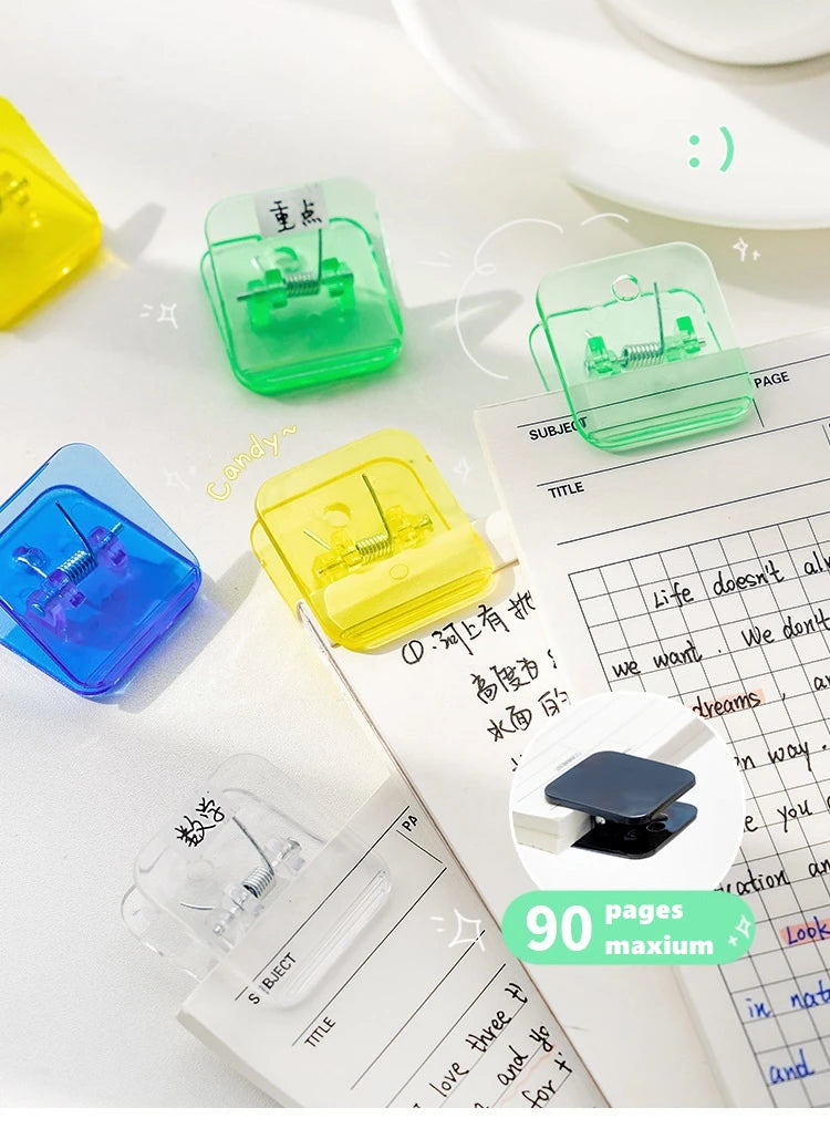 5pcs Candy Mini Square Clips Transparent & Solid Color Page Holder Paper Clip for Memo File Magazine Household A6794