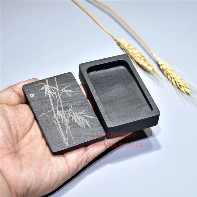 Chinese Inkstone Rectangle Calligraphy Ink stone student Ink Well with cover Inkwell Grinding Made of Natural stone Ink-well