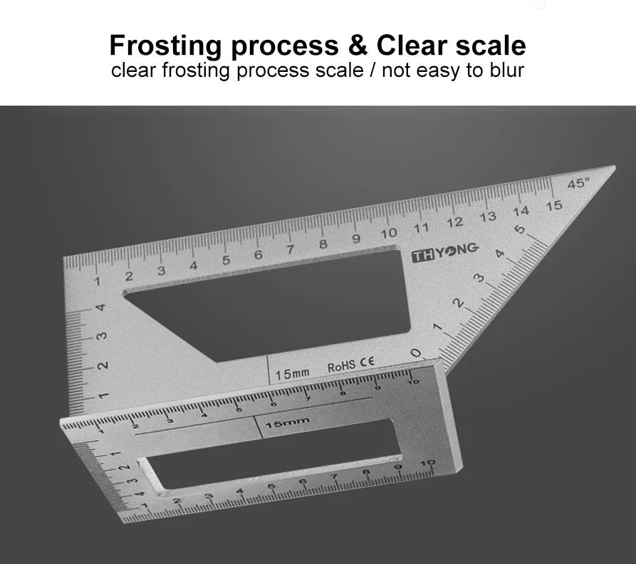 Aluminum Woodwork Scriber T Ruler Multifunction Square 45/90 Degree Gauge Angle Ruler Measuring Woodworking Tool