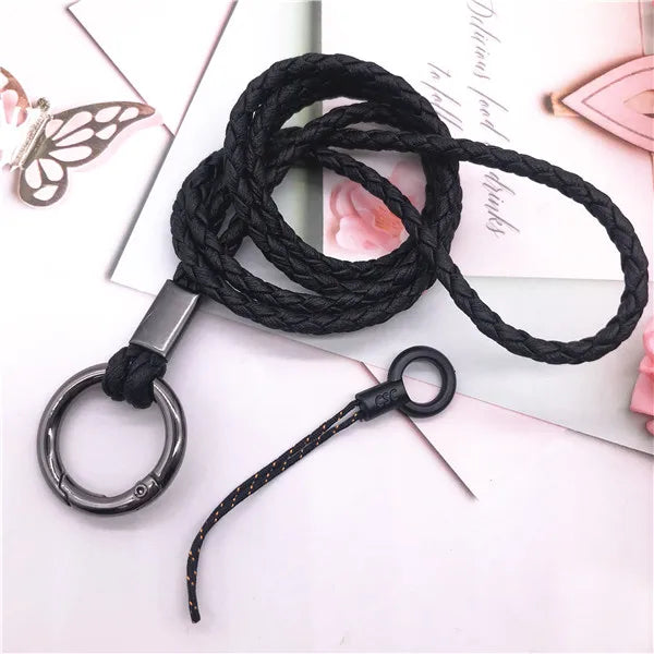 Soft pu weave Neck strap Keychains Pendant Neckline Lanyard Mobile phone Strap Charms Keyring Buckle rope Anti-slip Cord Lanyard