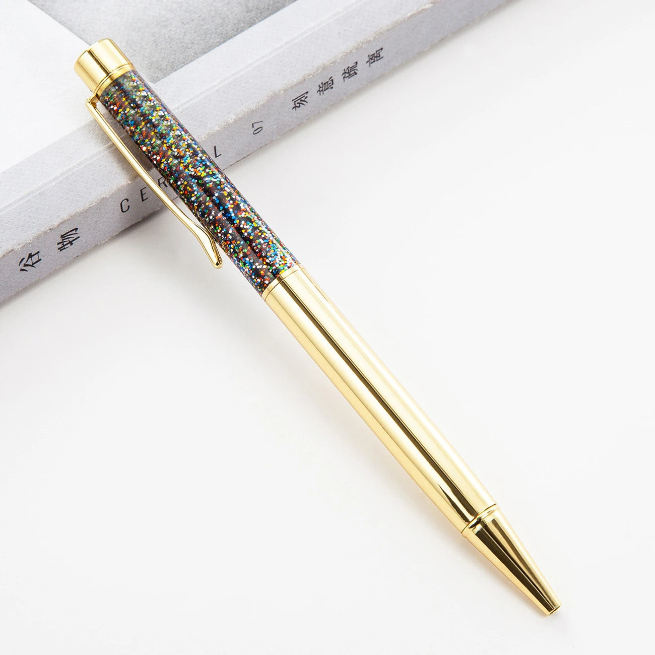 Lytwtw's Ballpoint Pen Oil Metal Office School Supplies Stationery Spinning Rose Gold Gift Cute Clip Glitter