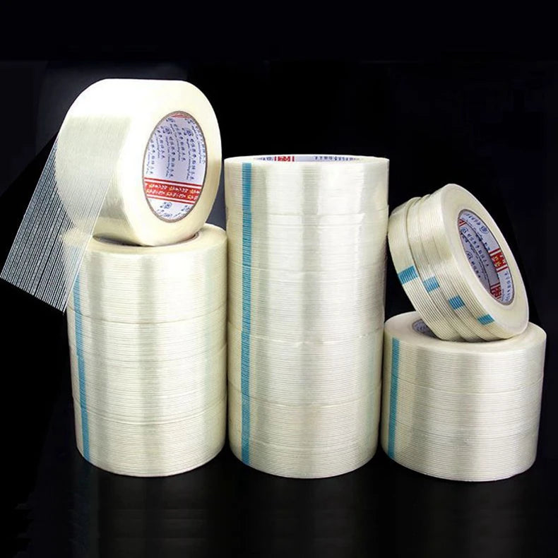 25m/50m Strong Glass Fiber Tape Transparent Striped Single Side No Trace Adhesive Tape Industrial Strapping Packaging Fixed Seal