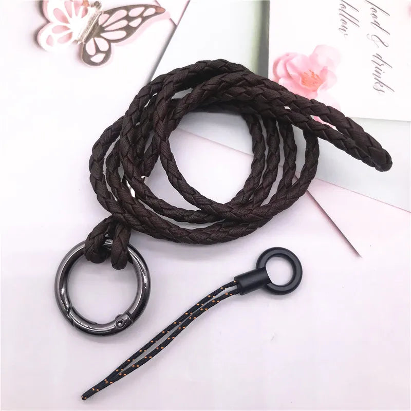 Soft pu weave Neck strap Keychains Pendant Neckline Lanyard Mobile phone Strap Charms Keyring Buckle rope Anti-slip Cord Lanyard