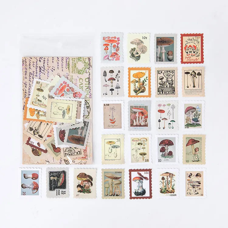 Yoofun 46pcs/pack Vintage Stickers Postage Stamp Sticker Retro Museum Flower Plants Castle Label for Scrapbooking Journal DIY