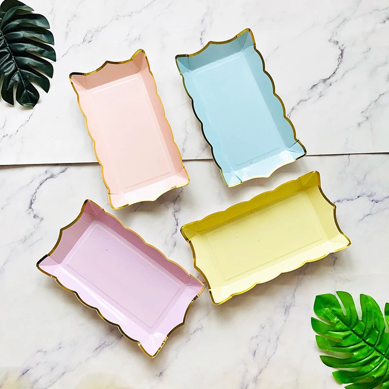 Rectangle Solid Color Disposable Tableware Paper Plates Kids Birthday Party Wedding Valentine's Day Decoration Supplies