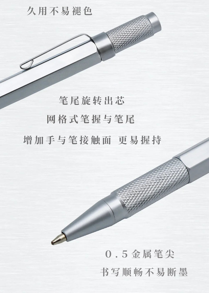 WANCHER Ballpoint Pen Original Hexagon Brass Metal Rotary Black 0.5mm Refill Replaceable W1558 Office School Stationery