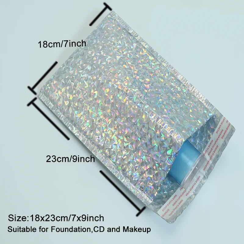 10PCS Holographic Metallic Bubble Mailer Laser Gift Bags Glamour Colorful Foil Bubble Envelopes Padded Shipping Mailing Envelope