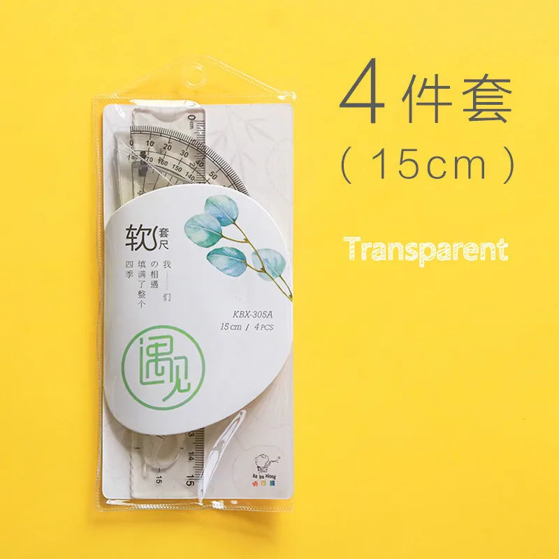 4pcs /set Soft Bendable Straight Ruler 15cm 20cm Protractor Triangular Rule Plastic Child Student Stationery Supplies