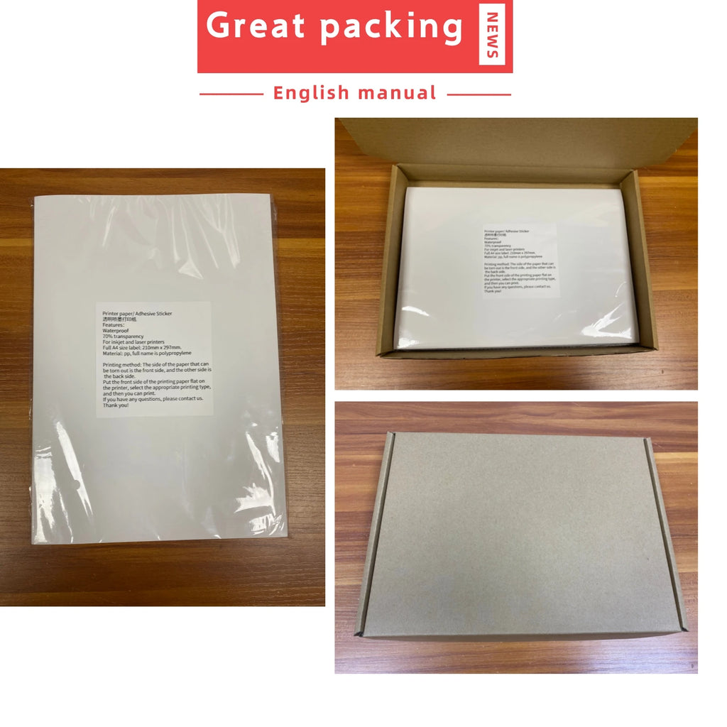 10/50pcs Waterproof sticker paper A4 Laser Inkjet Printer Paper White Glossy Transparent  Self Adhesive Sticker Label Copy Paper