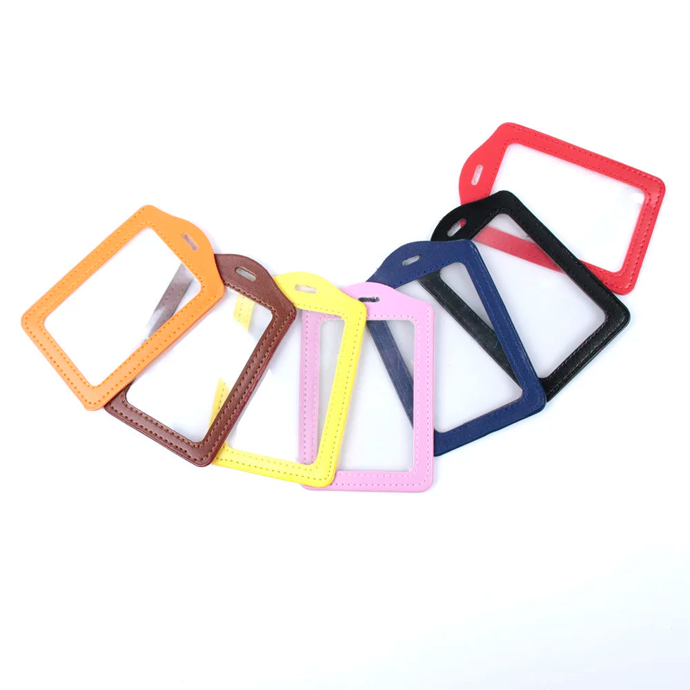 Pu Leather Card Holders Id Badge Case Clear And Color Border Lanyard Holes Bank Credit Id Badge Holders Accessories Wholesales