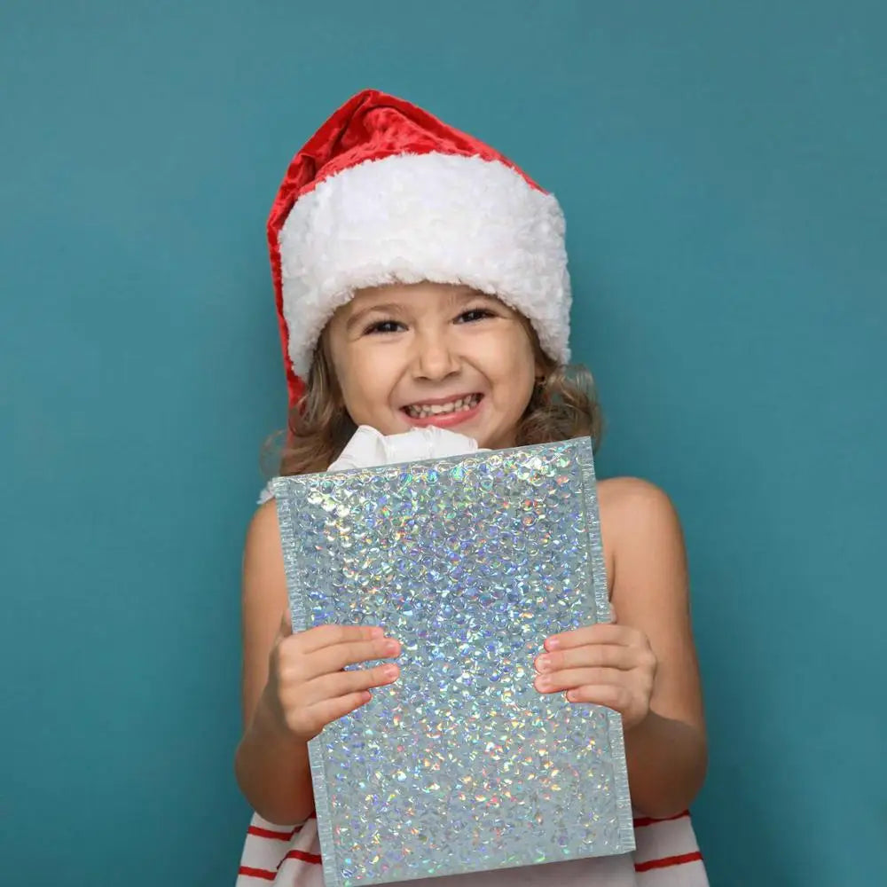 10PCS Holographic Metallic Bubble Mailer Laser Gift Bags Glamour Colorful Foil Bubble Envelopes Padded Shipping Mailing Envelope