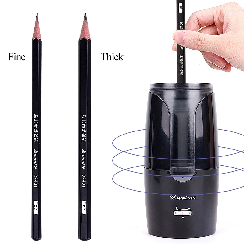 Tenwin 8028 Electric Pencil Sharpener Automatic Mechanical Pencil Sharpener Thick/Fine Nib/Tip Adjustable Student Sketch Drawing