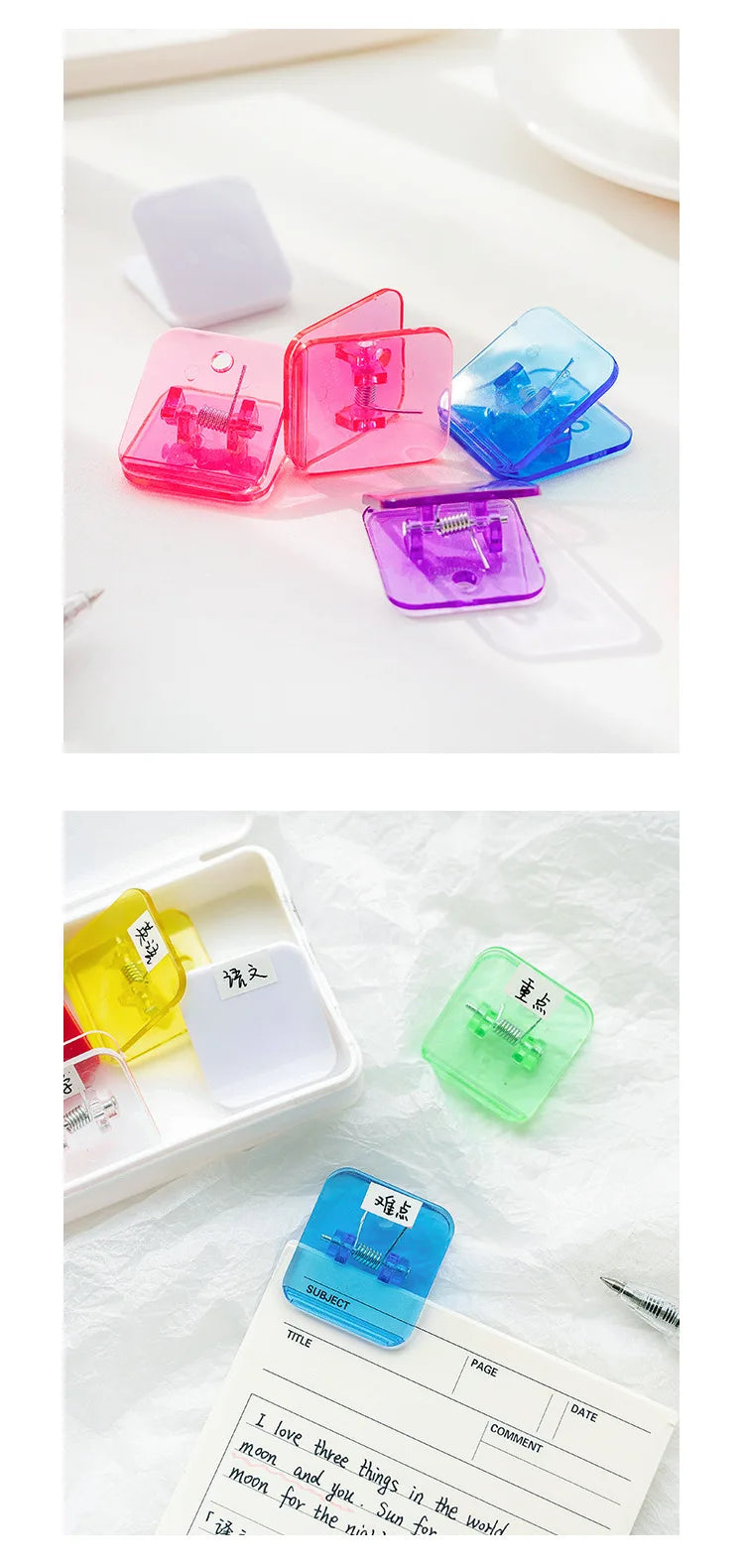 5pcs Candy Mini Square Clips Transparent & Solid Color Page Holder Paper Clip for Memo File Magazine Household A6794