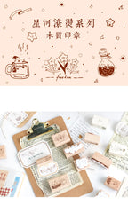 Yoofun Star River Wood Stamps Standard Rubber Kawaii Stamp Seal For DIY Scrapbooking Journal Card Making Decoroation Crafts