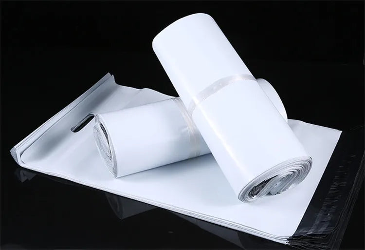 50PCS Portable White Express Courier Tote Bag DIY Logo Plastic Self-Sealing Adhesive Poly Envelope T-shirt Gift Mailing Pouches