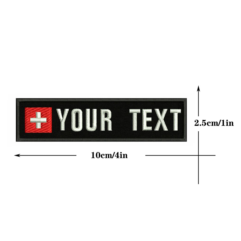 Swiss Flag Switzerland 10X2.5cm Embroidery Custom Name Text Patch Stripes Badge Iron On Or  Patches
