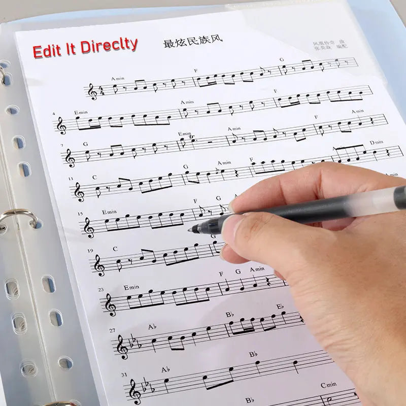 Piano Music Binder A4 3-Rings Sheet Music Folder Transparent Sleeves Music Scores A4 Folder With Rings