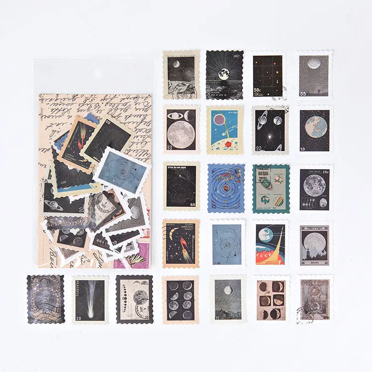 Yoofun 46pcs/pack Vintage Stickers Postage Stamp Sticker Retro Museum Flower Plants Castle Label for Scrapbooking Journal DIY