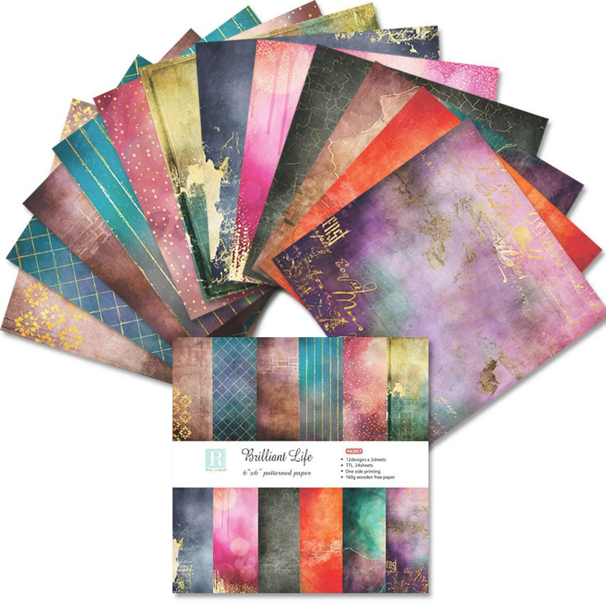 24 Sheets Brilliant Life Craft Paper Pads Cutting Dies Art Background Origami Scrapbooking Card Making