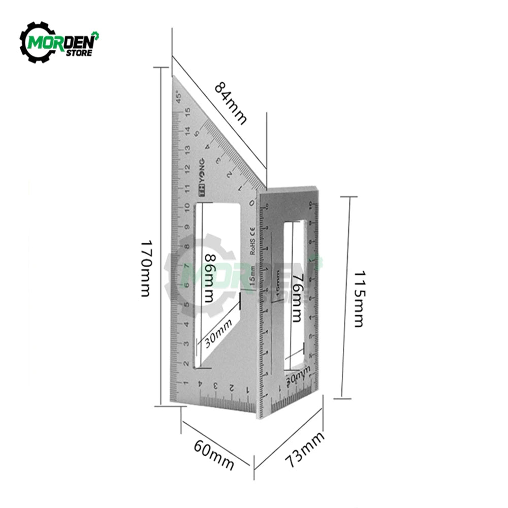 Aluminum Woodwork Scriber T Ruler Multifunction Square 45/90 Degree Gauge Angle Ruler Measuring Woodworking Tool