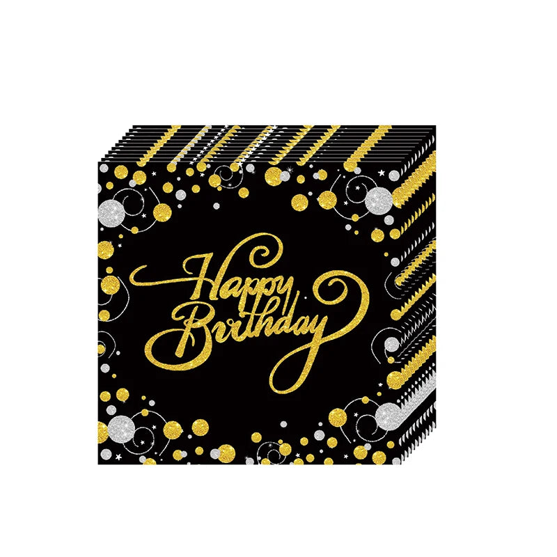 Gold Black Party Happy Birthday Banner Disposable Tableware Pink Paper Cups Plate Napkins For Kids Birthday Party Decor Supplies