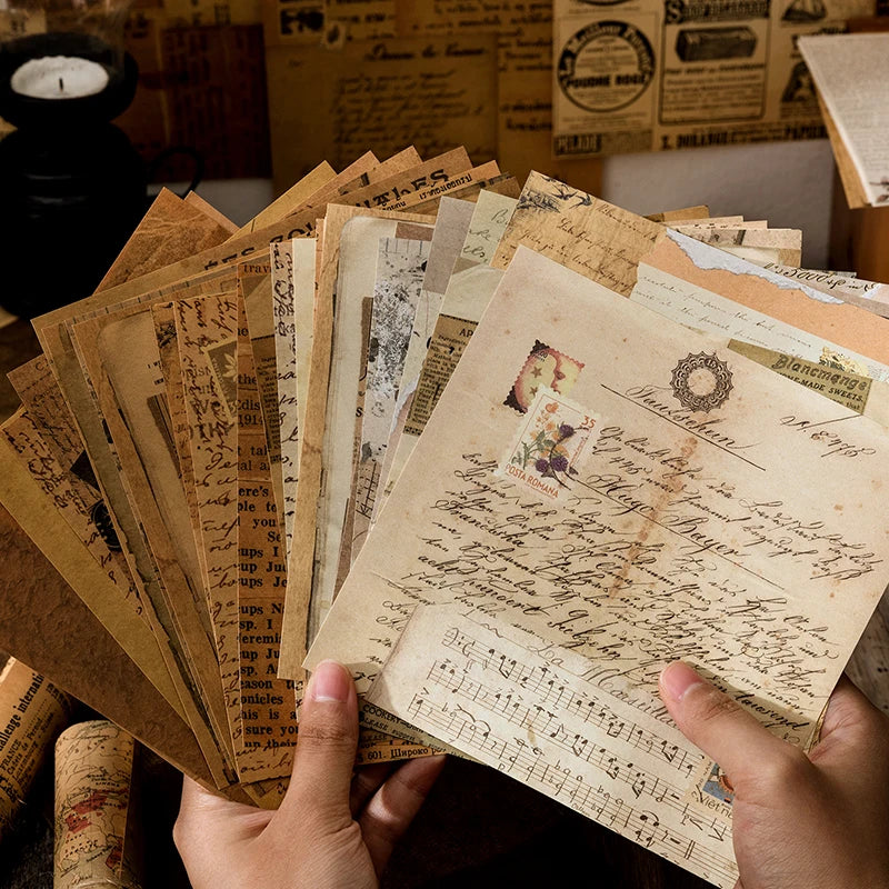 Yoofun 30 sheets Vintage Material Paper for Scrapbooking Journal Diary Collage Junk Background Decoration Retro Stationery