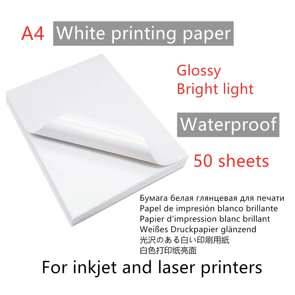 10/50pcs Waterproof sticker paper A4 Laser Inkjet Printer Paper White Glossy Transparent  Self Adhesive Sticker Label Copy Paper