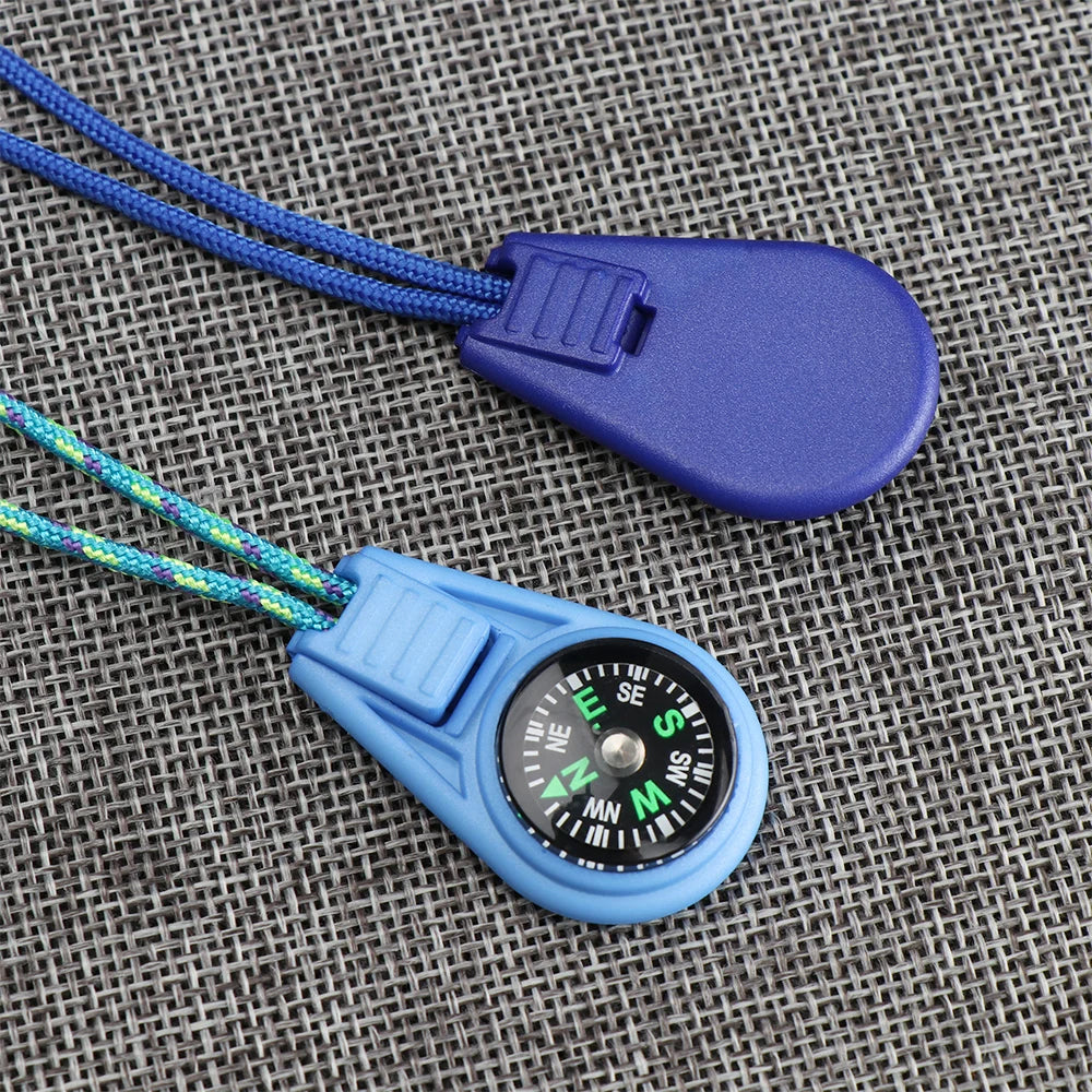 2Pcs EDC Mini Compas with Zipper Tail Rope Paracord Bracelet Gear Survival Keychain Camping Hiking Pocket Compasses Outdoor Tool
