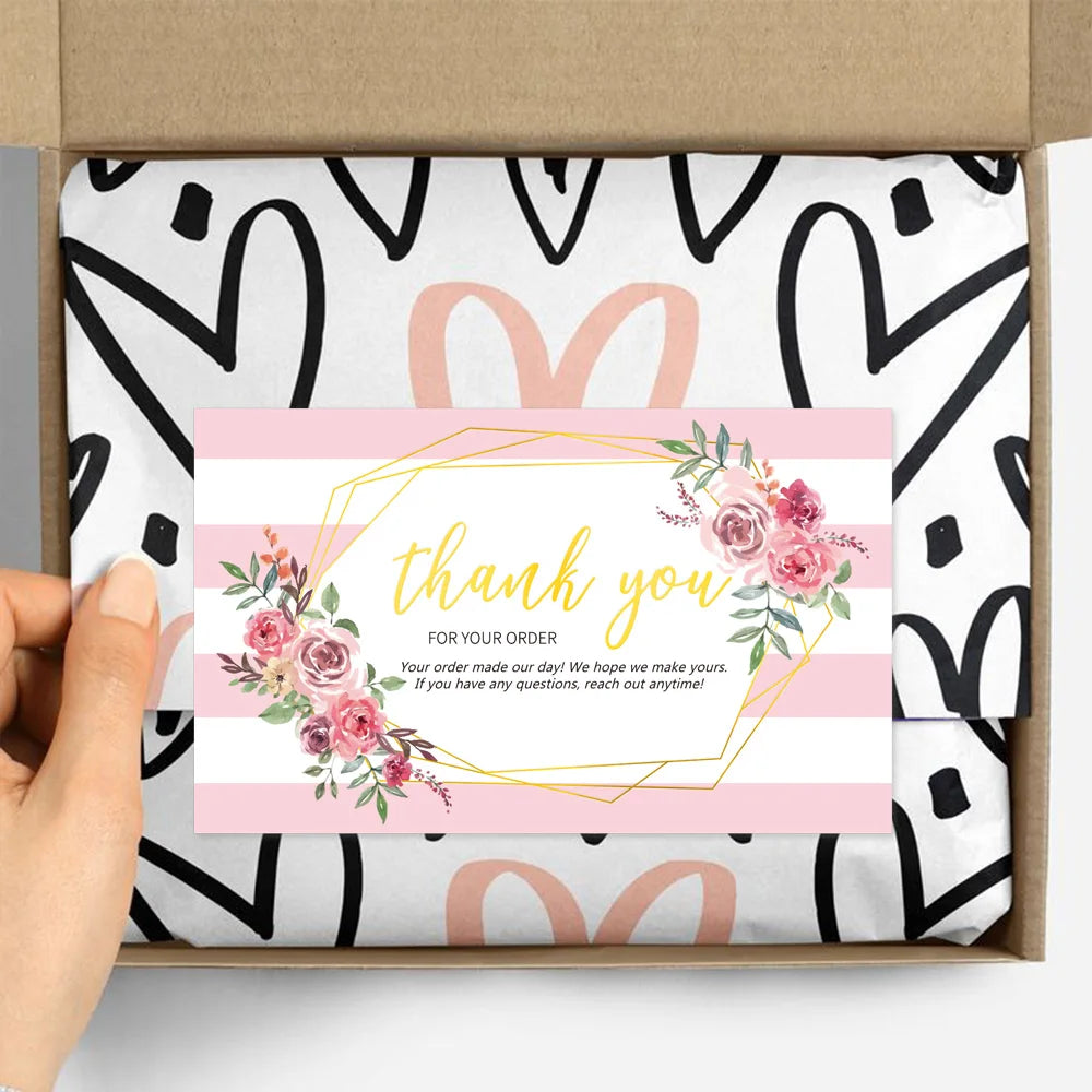 30 Pcs/pack Thank You Card Foil Gold Card Thank You For Your Supporting My Small Business Card Small Shop Gift Decorative Card