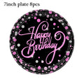 Gold Black Party Happy Birthday Banner Disposable Tableware Pink Paper Cups Plate Napkins For Kids Birthday Party Decor Supplies