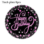 Gold Black Party Happy Birthday Banner Disposable Tableware Pink Paper Cups Plate Napkins For Kids Birthday Party Decor Supplies