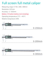 Electronic Digital Caliper HD Full Screen Full Metal 0-150/200/300mm Stainless Steel Vernier Caliper Precise Measurement Tool