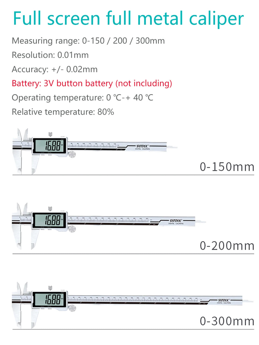 Electronic Digital Caliper HD Full Screen Full Metal 0-150/200/300mm Stainless Steel Vernier Caliper Precise Measurement Tool