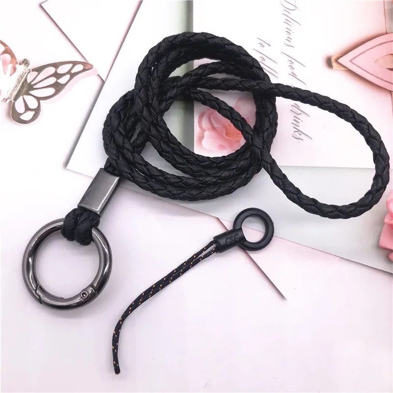 Soft pu weave Neck strap Keychains Pendant Neckline Lanyard Mobile phone Strap Charms Keyring Buckle rope Anti-slip Cord Lanyard