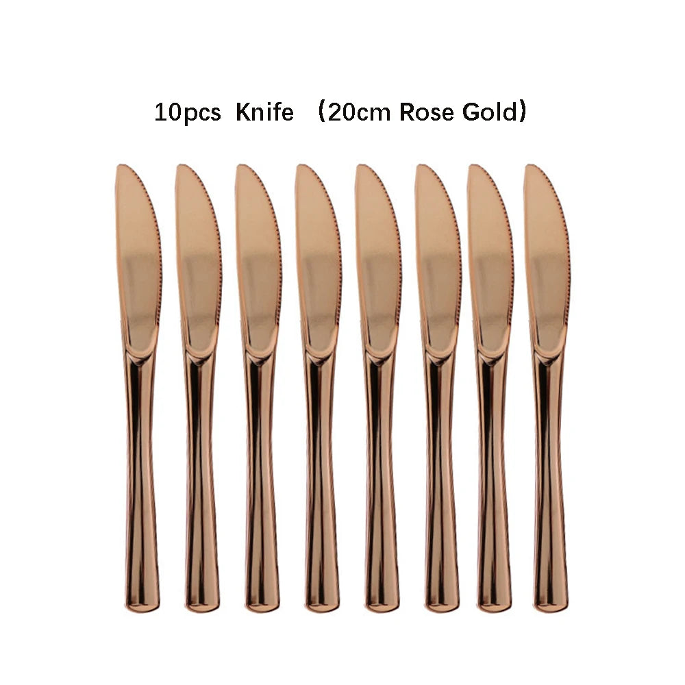 Rose Gold Disposable Knife Fork Spoon Cutlery Set Disposable Tableware Birthday Party Decorations Wedding Baby Shower Supplies