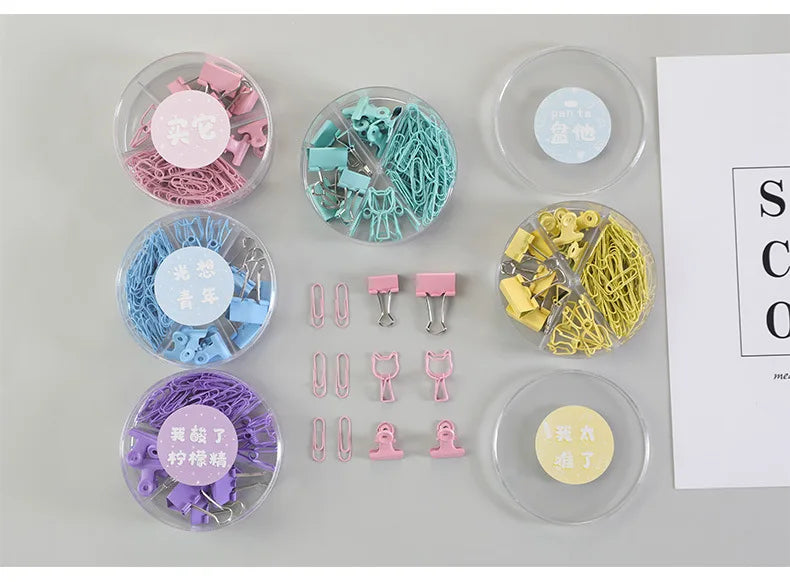 80Pcs/lot Color Binder Clips Set Mint Green Pink blue Multi Paper Clips Kawaii Stationery Office Accessories School Supplies