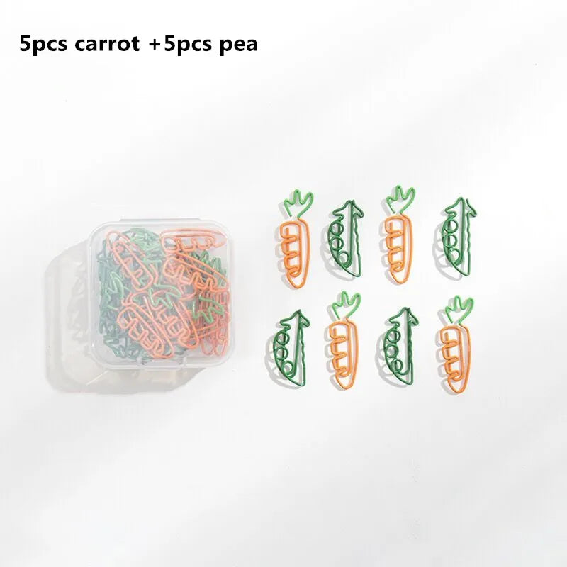 MINKYS Kawaii 10pcs/lot Strawberry Lemon Carrot Metal Paper Clip Christmas Song Decorative Bookmark Binder Clips Stationery
