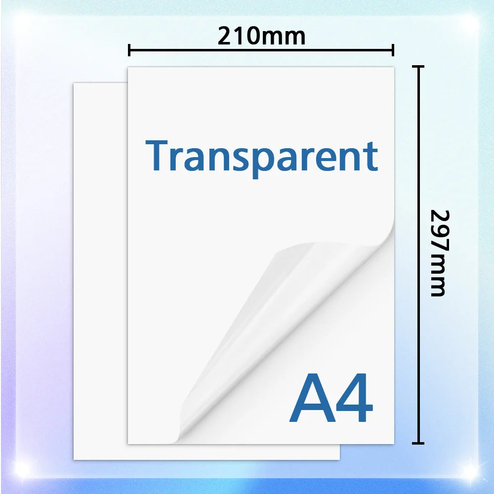 10Sheets Transparent Printable Vinyl Sticker Paper Waterproof A4 Self-Adhesive Copy Paper For Inkjet Printer to DIY Labels Craft