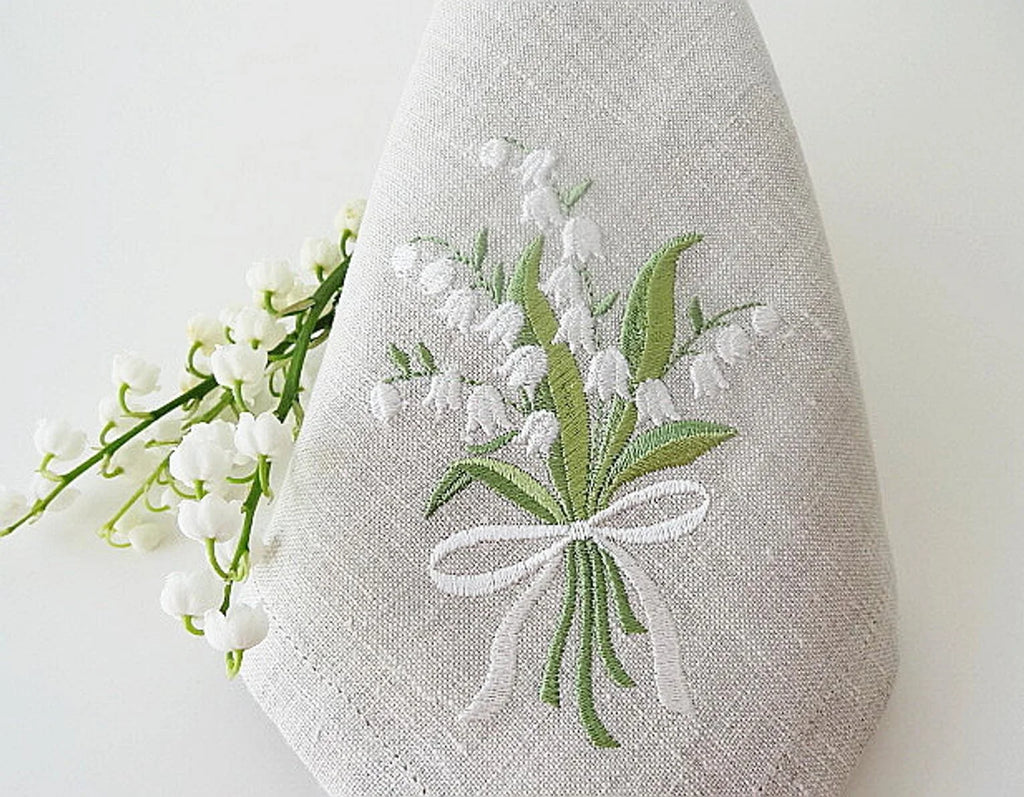 Lily of the Valley, Flower Embroidered Linen Look Napkins, Placemats, Table Mats, Hotel, Airbnb, Restaurant 40x40cm