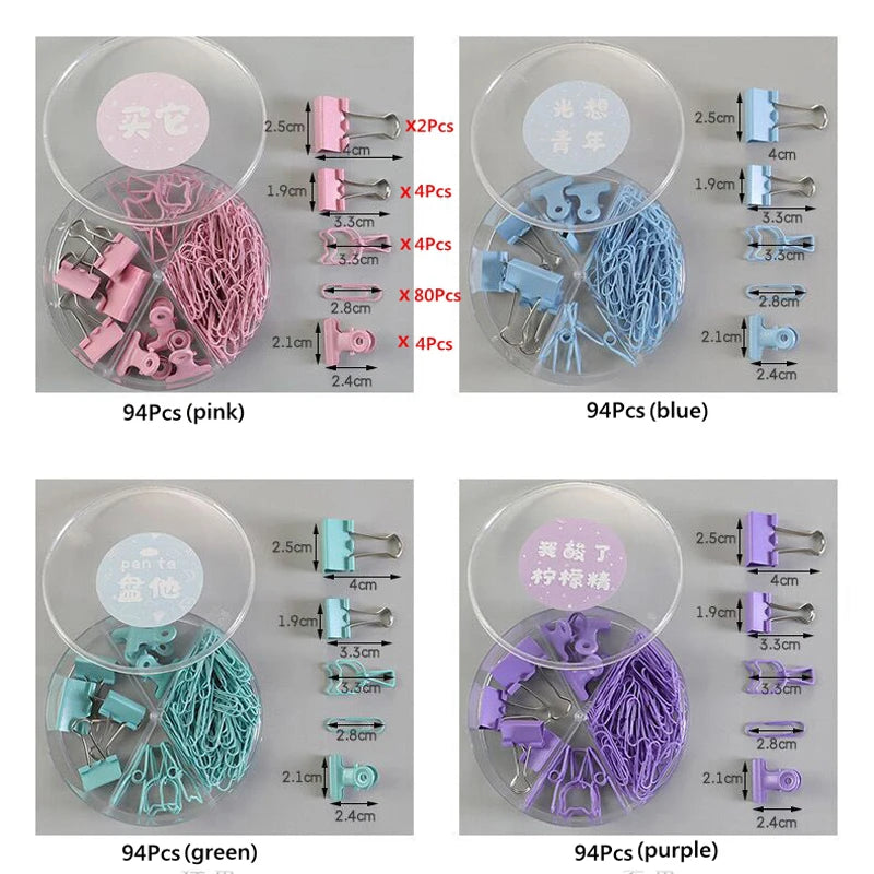 80Pcs/lot Color Binder Clips Set Mint Green Pink blue Multi Paper Clips Kawaii Stationery Office Accessories School Supplies