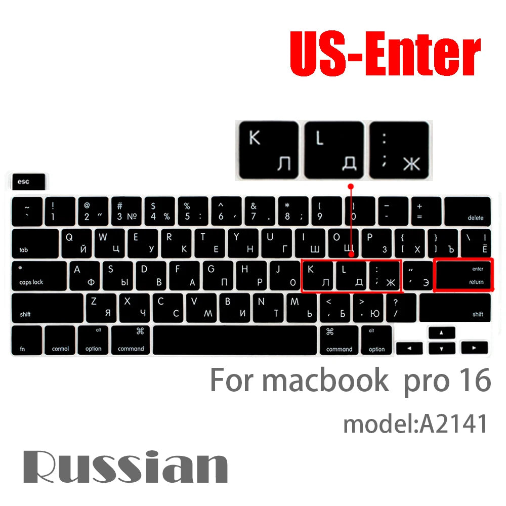 Russian Silicone Keyboard Cover Protector for Macbook Air13/12/15/16Pro Touchbar A2992/A3113/A2941/A1990/A3114/A2289A2337/A2141
