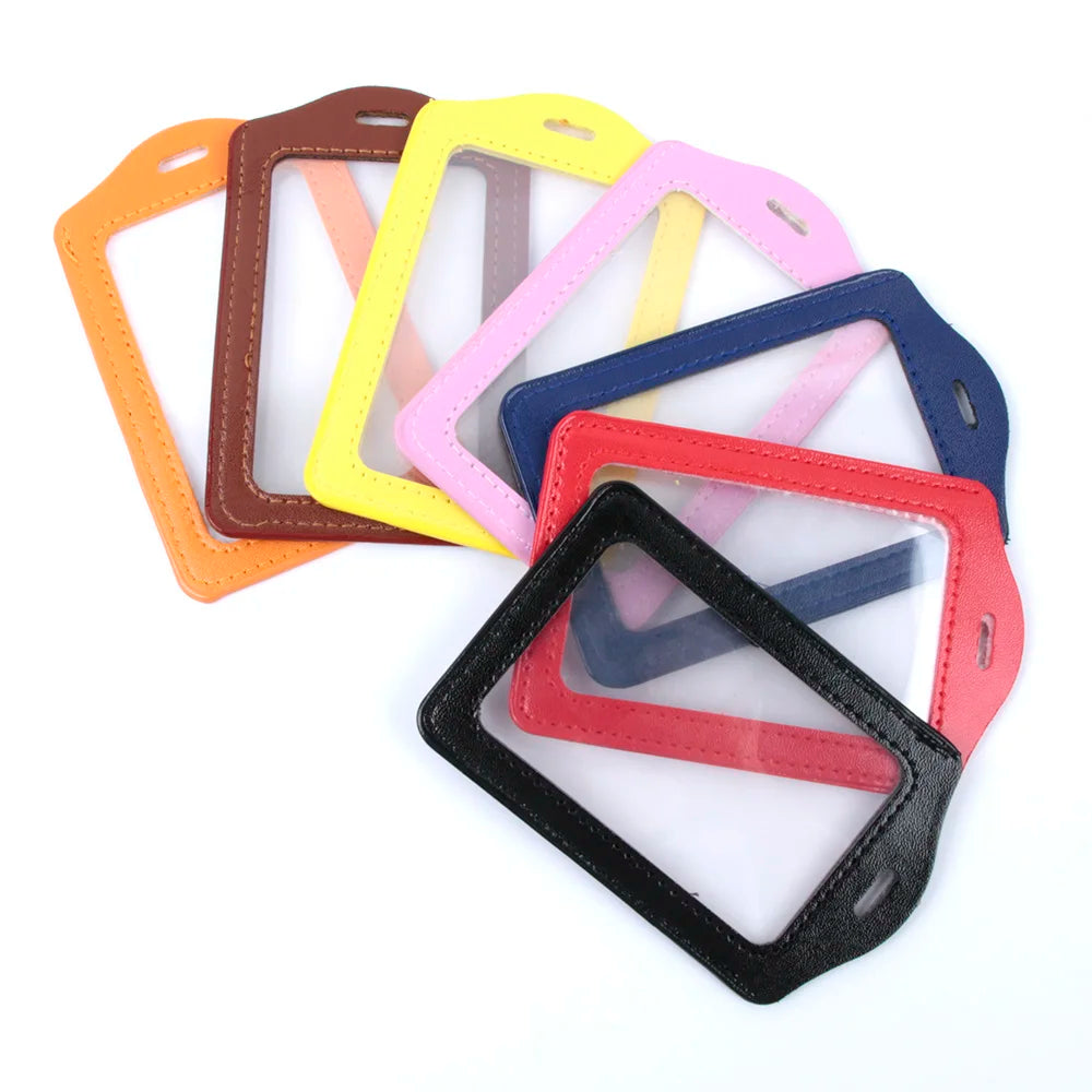 Pu Leather Card Holders Id Badge Case Clear And Color Border Lanyard Holes Bank Credit Id Badge Holders Accessories Wholesales